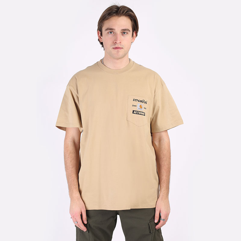 мужская бежевая футболка Carhartt WIP S/S Scramble Pocket T-Shirt I029983-brown/black - цена, описание, фото 3